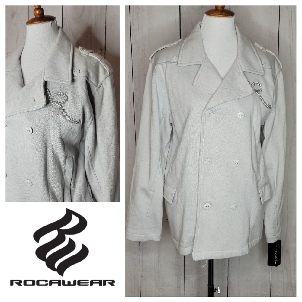Rocawear Kids Double Breasted Jacket Light Gray Embroidered‎ Logo Size Medium